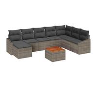 QJBSAVVA Set di mobili da giardino in polyrattan, 9 pezzi, grigio, divano modulare con tavolo da giardino e sgabello, divano angolare combinato per terrazza e esterni