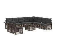 QJBSAVVA Set di mobili da giardino in polyrattan grigio, 11 pezzi, per 10 persone, divano modulare per esterni, con tavolo e cuscini per il giardino e la terrazza