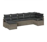 QJBSAVVA Set di mobili da giardino in polyrattan grigio, 7 pezzi, divano modulare con pratica funzione di stoccaggio e cuscini, gruppo di sedute per 6 persone, per terrazza e giardino