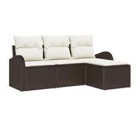 QJBSAVVA Set di mobili da giardino in polyrattan, marrone e bianco, 4 pezzi, divano modulare con cuscino, per terrazza e balcone, protezione dalle intemperie