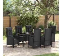 QJBSAVVA Set di mobili da giardino in polyrattan nero con meccanismo inclinabile, ergonomico, 6 cuscini per esterni, design moderno, durevole, per balcone, terrazza, giardino