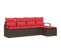 QJBSAVVA Set di mobili da giardino in polyrattan, set modulare da giardino con spazio integrato e cuscino per seduta, set divano lounge per terrazza e balcone, design marrone e rosso