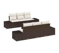 QJBSAVVA Set di mobili da giardino in rattan con cuscini, 8 pezzi, set da giardino in polyrattan marrone e crema, set modulare ad angolo con tavolo regolabile in altezza e spazio per riporre oggetti