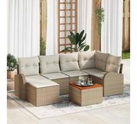 QJBSAVVA Set di mobili da giardino in rattan sintetico, 7 pezzi, colore beige, bianco, 55 x 55 x 37 cm, con legno di acacia, tavolino modulare per esterni, per giardino, terrazza, balcone