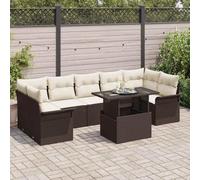 QJBSAVVA Set di mobili da giardino in rattan sintetico, 8 pezzi, marrone, 100 x 55 x 73 cm, moderni, con tavolo e cuscino per esterni, modulare, per terrazza, giardino, balcone