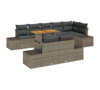 QJBSAVVA Set di mobili da giardino modulari, 9 pezzi, con cuscino, in polyrattan, con funzione di stoccaggio, tavolo da pranzo e divani, per terrazza, giardino e balcone, grigio e marrone