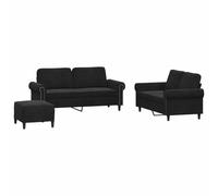 QJBSAVVA Set Divani 3 pz in Velluto Nero con Poggiapiedi e Cuscini | Salotto moderno completo di divani a due posti e pouf imbottito per momenti di relax in soggiorno.
