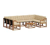 QJBSAVVA Set Divani da Esterno 10 Pezzi in Legno di Acacia e Cuscini Beige | Salotto modulare completo con tavolino per giardino, terrazza e patio. Trasforma lo spazio all'aperto in un'area relax.
