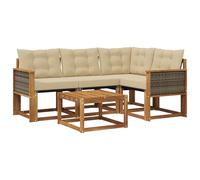 QJBSAVVA Set Divani da Esterno 5 Pezzi in Legno di Acacia e Textilene | Arredo componibile per patio e terrazzo con tavolo dogato e cuscini sfoderabili con zip per i momenti di relax.