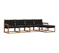 QJBSAVVA Set Divani da Esterno 5 Pezzi in Legno di Acacia e Textilene | Salotto componibile da giardino e terrazza con 4 divani e 1 poggiapiedi, completo di soffici cuscini sfoderabili.