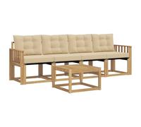 QJBSAVVA Set Divani da Esterno 5 Pz in Legno Acacia e Textilene Bianco | Salotto modulare da giardino e terrazzo con tavolo e cuscini imbottiti per vivere momenti di puro relax all aperto.