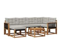 QJBSAVVA Set Divani da Esterno 7 Pezzi in Legno Acacia e Textilene | Salotto componibile con struttura a listelli per giardino, patio o bordo piscina. Include cuscini imbottiti sfoderabili.