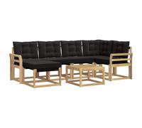 QJBSAVVA Set Divani da Esterno 7 Pezzi in Legno di Acacia e Textilene | Salotto modulare per giardino o patio con struttura in acacia massello, cuscini imbottiti e tavolino a listelli.