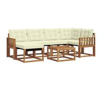 QJBSAVVA Set Divani da Esterno 7 Pzi in Legno di Acacia e Textilene | Salotto modulare in acacia e textilene per giardino, patio e piscina con tavolo a listelli e morbidi cuscini.