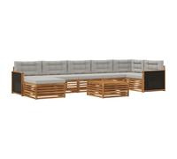 QJBSAVVA Set Divani da Esterno 8 Pezzi in Legno di Acacia per Giardino | Salotto modulare con cuscini grigio chiaro per patio e terrazza, completo di tavolo e poggiapiedi coordinati.