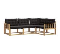 QJBSAVVA Set Divani da Esterno in Legno di Acacia 4 Pzi con Cuscini | Salotto modulare moderno in acacia con spessi cuscini sfoderabili, perfetto per arredare giardino, terrazza o cortile.