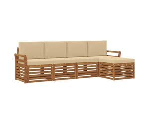 QJBSAVVA Set Divani da Esterno Modulare 5 Pezzi in Legno Massello Acacia | Salotto componibile con struttura a listelli per giardino e patio, completo di morbidi cuscini sfoderabili con cerniera.
