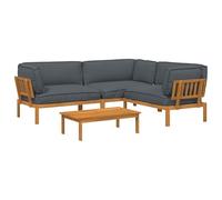 QJBSAVVA Set Divani da Giardino 4 Pezzi Legno Acacia Antracite | Arredo modulare con cuscini in tessuto Oxford per momenti di relax all'aperto in terrazzo o veranda estiva.
