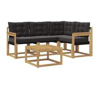 QJBSAVVA Set Divani da Giardino 5 Pezzi Legno di Acacia e Textilene | Salotto componibile con cuscini sfoderabili per patio, cortile e piscina. Tavolo a doghe con drenaggio rapido.