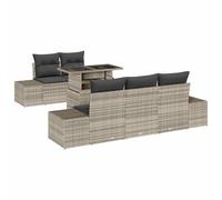 QJBSAVVA Set Divani da Giardino 6 Pezzi Polyrattan Grigio Chiaro | Salotto componibile da esterno per terrazza e giardino con tavolo ad altezza regolabile e struttura in acciaio.