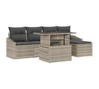 QJBSAVVA Set Divani da Giardino 6 Pezzi Polyrattan Tavolo Regolabile | Salotto modulare da esterno per terrazzo e patio con vani portaoggetti integrati e cuscini imbottiti sfoderabili.