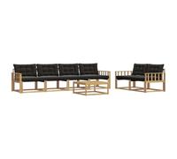QJBSAVVA Set Divani da Giardino 7 Pezzi in Legno di Acacia per Terrazza | Struttura modulare in solido legno con tavolo e cuscini imbottiti per vivere momenti di relax nel tuo giardino o cortile.
