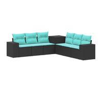 QJBSAVVA Set Divani da Giardino 7 Pezzi in Rattan Sintetico Nero e Blu | Salotto modulare per giardino e terrazza con 6 sedute, cuscini blu e pratico box contenitore integrato.