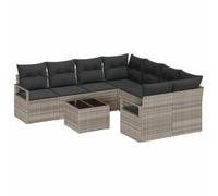QJBSAVVA Set Divani da Giardino 9 Pz in Polyrattan Grigio Chiaro e Nero | Salotto componibile modulare con cuscini sfoderabili per terrazzo, patio o balcone, resistente ai raggi UV