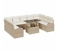 QJBSAVVA Set Divani da Giardino Modulare 10 Pezzi Polyrattan Beige | Salotto da esterno componibile con tavolo regolabile e vano portaoggetti per terrazzo o patio