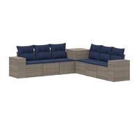 QJBSAVVA Set Divani da Giardino Modulare 7 Pezzi Rattan Grigio e Blu | Salotto componibile da esterno per giardino o terrazzo con box contenitore porta cuscini e piedini regolabili antiscivolo.