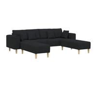 QJBSAVVA Set Divano 4 Posti con 2 Pouf e Cuscini Nero Tessuto Soggiorno | Salotto moderno con set modulare composto da divano 4 posti due pouf e quattro cuscini in tessuto nero traspirante.