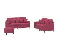 QJBSAVVA Set divano da 3 pezzi con cuscino in velluto rosso vino, set divano con divano a 2 posti 138 cm, 2 posti 158 cm e poggiapiedi, elegante arredamento per il vostro soggiorno, set divano
