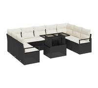 QJBSAVVA Set Divano da Giardino 10 Pezzi in Polyrattan Nero e Crema | Salotto componibile da esterno per terrazzo con tavolo ad altezza regolabile e cuscini sfoderabili per momenti di relax.