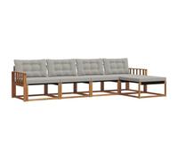 QJBSAVVA Set Divano da Giardino 5 Pezzi in Legno di Acacia Grigio | Salotto modulare con pouf e cuscini sfoderabili per arredare con eleganza il giardino o la terrazza all'aperto.