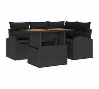 QJBSAVVA Set Divano da Giardino 5 Pezzi in Polyrattan con Contenitore Nero