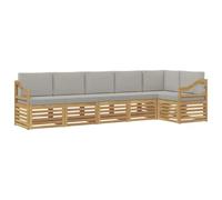 QJBSAVVA Set Divano da Giardino 6 Pezzi in Legno di Acacia Grigio | Salotto modulare da esterno per terrazzo con struttura in acacia massello e 13 morbidi cuscini imbottiti.