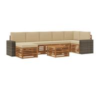 QJBSAVVA Set Divano da Giardino 8 Pezzi in Legno di Acacia con Cuscini | Salotto modulare in legno di acacia con tavolino e pouf per relax in giardino terrazzo o cortile estivo.