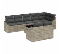 QJBSAVVA Set Divano da Giardino 9 Pezzi in Polyrattan Grigio Chiaro | Salotto componibile a 7 posti con tavolino per patio e terrazzo, dotato di cuscinetti morbidi e borsa custodia.