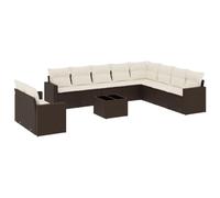 QJBSAVVA Set divano da giardino da 11 pezzi con cuscini, set lounge marrone in polyrattan, set di mobili da giardino modulare con tavolo in vetro temperato, per giardino, terrazza e cortile