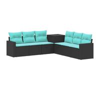 QJBSAVVA Set Divano da Giardino Modulare 7 Pezzi in Rattan Nero e Blu | Salotto componibile da esterno per terrazzo e patio con box contenitore integrato per cuscini ed elementi modulari.