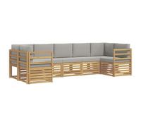 QJBSAVVA Set Divano Sezionale da Giardino 7 Posti in Legno di Acacia | Salotto modulare da esterno per patio e terrazzo con ampi cuscini imbottiti e pratico design componibile a listelli.