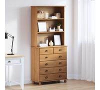QJBSAVVA Set Hutch ASKIM Credenza per Sala da Pranzo Soggiorno Legno Massello Pino Marrone Bruno 2 Pezzi con 8 Cassetti e 2 Mensole Design Apothecary