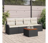 QJBSAVVA Set lounge da giardino, 5 cucchiai, in polyrattan nero, 55 x 55 x 37 cm, modulare con spazio e tavolo da giardino, robusto set di mobili per esterni, per balcone, giardino, terrazza e piccole