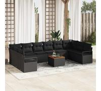 QJBSAVVA Set lounge da giardino, nero, 55 x 55 x 37 cm, 11 pezzi, in polyrattan modulare, per esterni, con cuscino, design moderno, robusto e resistente alle intemperie, per giardino, terrazza
