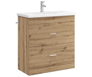 QJBSAVVA Set Mobile Bagno con Lavabo e Rubinetto Rovere 81x40x84,5 cm | Soluzione salvaspazio per la stanza da bagno con due cassetti capienti e finitura in tonalita rovere artigianale.