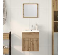 QJBSAVVA Set Mobile Bagno Salvaspazio 2 Pezzi in Legno Multistrato Rovere Artigianale con Specchio, Ampio Spazio per Articoli da Toeletta, Ottimizza lo Spazio sotto il Lavabo