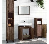 QJBSAVVA Set Mobile Bagno Salvaspazio 2 Pezzi in Legno Multistrato Rovere Marrone con Specchio 60x45cm e Armadio 60x33x61cm, Ampio Spazio Conservazione per Bagno