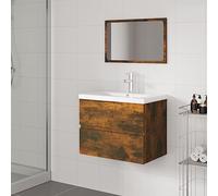 QJBSAVVA Set Mobile Bagno Salvaspazio Rovere Fumo Legno Multistrato con Lavabo Incorporato Specchio 60cm Design Pratico Ampi Spazi Stoccaggio per Bagno