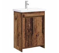 QJBSAVVA Set Mobile da Bagno con Lavabo e Rubinetto Legno Antico 81x40 cm | Soluzione a 2 pezzi in legno ingegnerizzato con ripiano e cerniere per organizzare al meglio la tua stanza da bagno.