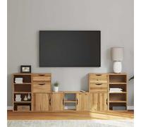 QJBSAVVA Set Mobile TV 5 Pezzi in Legno Massello di Pino con Contenitore ODDA, Mobiletto Salvaspazio Modulare per Soggiorno con Credenza Bassa e Ripiani Aperti